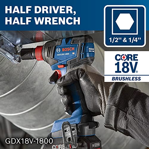 BOSCH GXL18V-601B25 18V 6-Tool Combo Kit with 2-in-1 Bit/Socket Impact Driver, Hammer Drill/Driver, Reciprocating Saw, Circular Saw, Angle Grinder, Floodlight and (2) CORE18V 4.0 Ah Compact Batteries