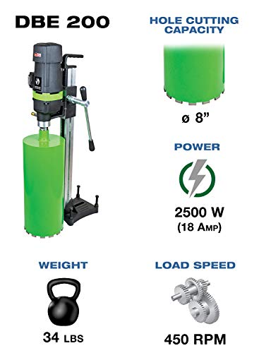 CS Unitec DBE 201 8" Capacity Concrete Core Drill - Wet Diamond Core Drilling Rig - For Concrete, Brick, Block, and Stone - MADE IN GERMANY - 110V