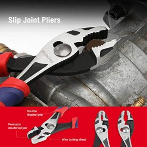 WORKPRO Pliers Set, Premium Cr-V Construction, Includes 6 Inch Slip Joint Pliers, 6 Inch Long Nose, 6 Inch Diagonal Cutting, 8 Inch Groove Joint, 7 Inch Linesman and Storage Pouch, for Basic Repair