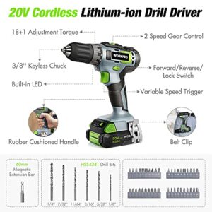 WORKPRO Cordless Drill Combo Kit, 157PCS Power Tool Set with 20V Cordless Lithium-ion Power Drill Driver, Cordless Drill Set With Wide Mouth Open Tool Bag