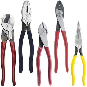 dipped plier kit, diagonal-cutting, needle-nose, side-cutting high leverage linesman pliers, cutter and crimper, 5-piece