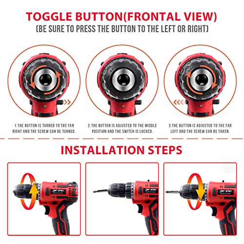 jar-owl 21V Max Cordless Drill/Driver Kit, Brushless, Tool Set with Drill and 112pcs Household Hand Tool Kit for Daily Home Repair, Red