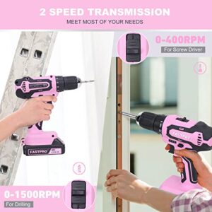 FASTPRO 177-Piece 20V Pink Cordless Lithium-ion Drill Driver and Home Tool Set, Lady's Home Repairing Tool Kit with Drill in Tool Storage Case