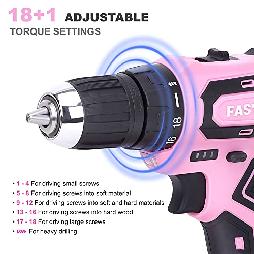 FASTPRO 177-Piece 20V Pink Cordless Lithium-ion Drill Driver and Home Tool Set, Lady's Home Repairing Tool Kit with Drill in Tool Storage Case