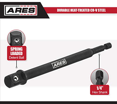 ARES 70001 - 6-Inch Impact Grade Socket Adapter Set - Turns Power Drill into High Speed Nut Driver - 1/4-Inch, 3/8-Inch, and 1/2-Inch Drive