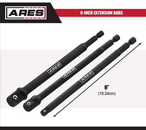 ARES 70001 - 6-Inch Impact Grade Socket Adapter Set - Turns Power Drill into High Speed Nut Driver - 1/4-Inch, 3/8-Inch, and 1/2-Inch Drive