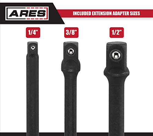 ARES 70001 - 6-Inch Impact Grade Socket Adapter Set - Turns Power Drill into High Speed Nut Driver - 1/4-Inch, 3/8-Inch, and 1/2-Inch Drive