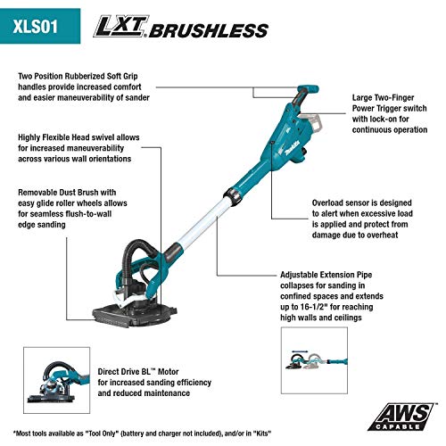 Makita XLS01T 18V LXT® Lithium-Ion Brushless Cordless 9" Drywall Sander Kit, AWS™ Capable (5.0Ah)