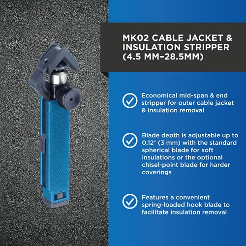 Miller MK02 Cable Jacket and Insulation Stripper for Professional Technicians, Electricians, and Installers, 4.2 Ounces