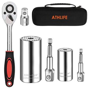 athlife universal socket wrench set (11-32mm 7-19mm) professional sockets tools multi-function wrench repair tool kit with 3/8 inch ratchet wrench & power drill adapter chrome vanadium steel