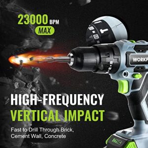 WORKPRO 20V Max Cordless Drill Driver Set, Electric Power Impact Drill Tool with 102 Pieces Accessories, 1/2'' Chuck Impact Drill Kit with Portable Case, 2 x 2.0Ah Li-ion Batteries with Fast Charger