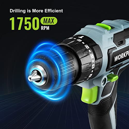 WORKPRO 20V Max Cordless Drill Driver Set, Electric Power Impact Drill Tool with 102 Pieces Accessories, 1/2'' Chuck Impact Drill Kit with Portable Case, 2 x 2.0Ah Li-ion Batteries with Fast Charger