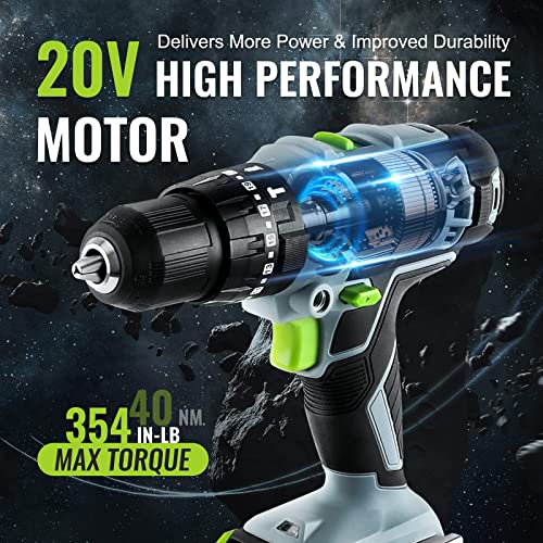 WORKPRO 20V Max Cordless Drill Driver Set, Electric Power Impact Drill Tool with 102 Pieces Accessories, 1/2'' Chuck Impact Drill Kit with Portable Case, 2 x 2.0Ah Li-ion Batteries with Fast Charger