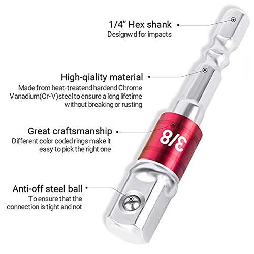 Impact Grade Socket Adapter 3 Pack Set, 1/4", 3/8" and 1/2" Drive, Socket to Drill Adpater for Impact Drivers, Turns Power Drill Into High Speed Nut Driver, Tools Gift for Men, DIYers