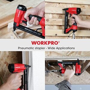WORKPRO Pneumatic 20 Gauge Staple Gun, T50 Upholstery Stapler with 1260pcs Staples 1/4”to 5/8”, Rear Exhaust, for Carpentry, Woodworking and DIY Projects