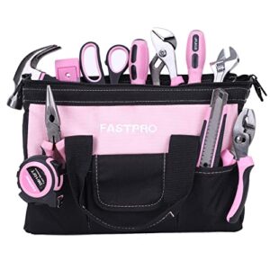 FASTPRO 232-Piece 20V Pink Cordless Lithium-ion Drill Driver and Home Tool Set, Lady's Home Repairing Tool Kit with 12-Inch Wide Mouth Open Storage Tool Bag