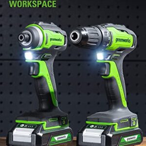 [Professional Grade] Greenworks 24V Max Cordless Brushless Drill + Impact Combo Kit, (2) 2.0Ah Batteries, FAST Charger, and Bag Included