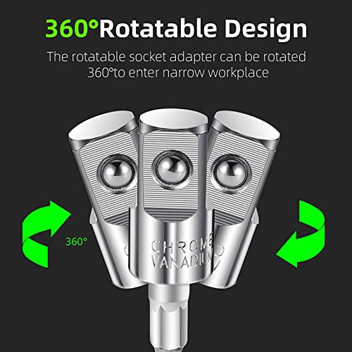 7 Pcs Impact Drill Sockets Adapter Drill Bit Adapter Set, 3 Hex Shanks Socket Adapter, 3 Pcs 360 Degree Rotatable Power Drill Sockets Adapter, 105 Degree Right Angle Screwdriver for Automotive DIY