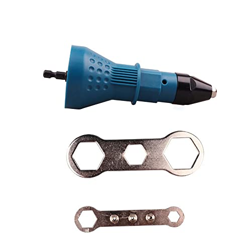 Cordless Drill Electric Rivet Gun Adapter Kit Rivet Nut Drill Adaptor Riveting Tool Insert Nut Hand Tool Power Machine Accessories (Blue)