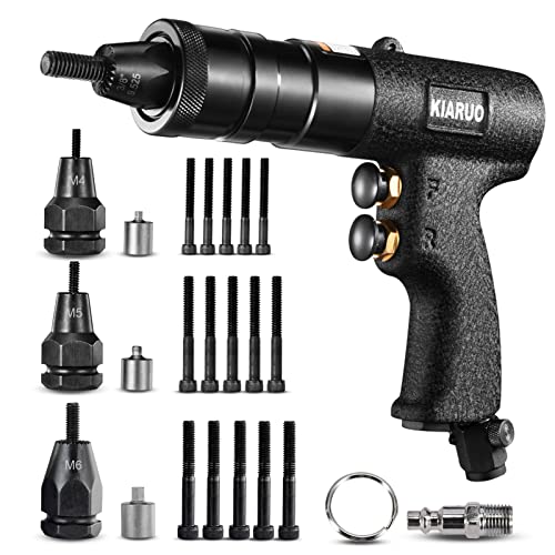 KIARUO Pneumatic Rivet Nut Gun M4,M5,M6 with Replacement Mandrels, RPM 1500 Industrial Grade Pull Rivnut Gun MODEI:LM08 Button Switch