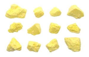 12pk raw sulfur, mineral specimens – approx. 1″ – geologist selected & hand processed – great for science classrooms – class pack – eisco labs