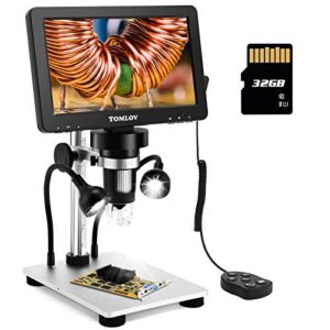 tomlov dm9 7″ lcd digital microscope 1200x, 1080p video coin microscope with metal stand, 12mp ultra-precise focusing, led fill lights, pc view, windows/mac os compatible, with sd card, model- dm9