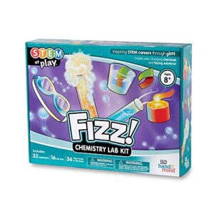 hand2mind fizz chemistry science kit for kids ages 8-12, 32 science experiments and fact-filled guide, make your own foam and crystals, educational home learning, homeschool science kits
