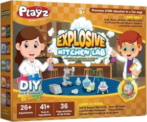playz explosive kitchen lab educational science kit for kids age 8-12 with 26 science experiments to make citrus rockets, sour led lights & more – chemistry set toys for boys, girls, teenagers & kids