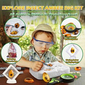 Amber Dig Kit - Insects in Resin, 8 Insects Specimens Excavation Kit, Geographic Bug Toys for Kids, Educational Science Kits for Bugs Collection, STEM Toys for Boys & Girls Age 6 and up Birthday Gift