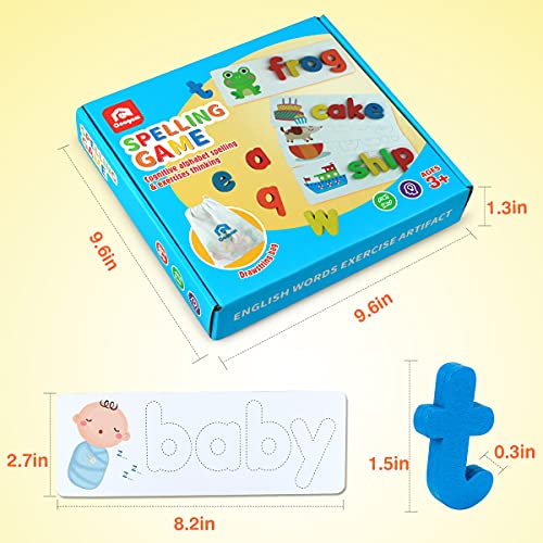 Coogam Read Spelling Learning Toy, Wooden Alphabet Flash Cards Matching Sight Words ABC Letters Recognition Game Preschool Educational Tool Set for 3 4 5 Years Old Girls and Boys Kids