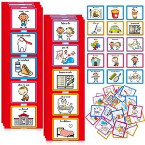 35 pieces visual schedule cards routine cards home chore chart routine cards autism learning materials with 35 pieces hook and loop dots for kids, classroom school (red, cute style)