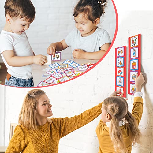 35 Pieces Visual Schedule Cards Routine Cards Home Chore Chart Routine Cards Autism Learning Materials with 35 Pieces Hook and Loop Dots for Kids, Classroom School (Red, Cute Style)