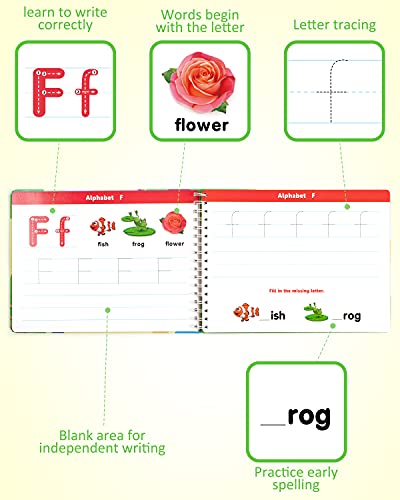 Coogam Learn to Write Workbook, Numbers Letters Practicing Book, ABC Alphabet Sight Words Handwriting Educational Montessori Toy for Home Classroom Kindergarten Preschool Kids