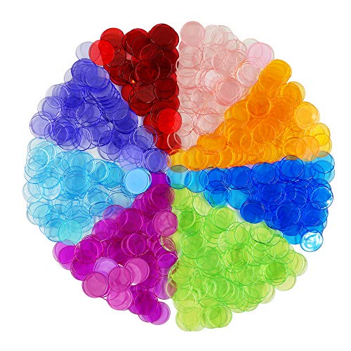 Hebayy 500 Transparent 8 Color Clear Bingo Counting Chip Plastic Markers (Each Measures 3/4 inch in Diameter)