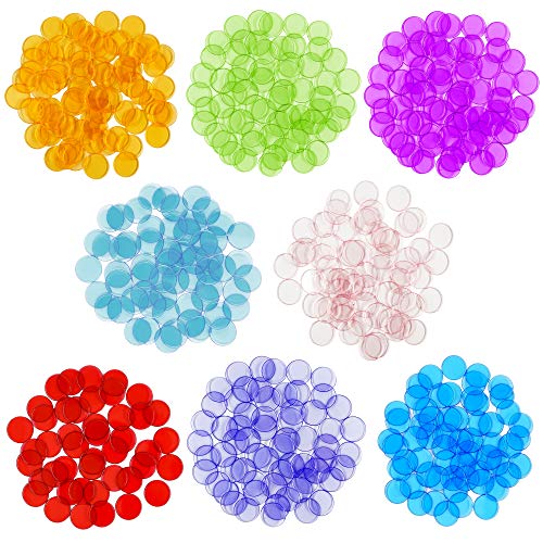 Hebayy 500 Transparent 8 Color Clear Bingo Counting Chip Plastic Markers (Each Measures 3/4 inch in Diameter)