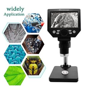 LCD Digital USB Microscope,Micsci 4.3 inch Screen 1000X Magnification Electronic Handheld Camera Video Recorder,Adjustable Stand,Rechargeable Battery,8 LED Light for Coins PCB Soldering Repair Plants