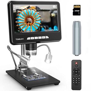 tomlov dm401 2k digital microscope 1200x, hdmi lcd microscope with screen, extension tube included for entire coin view,24mp soldering microscope with lights,windows/ios compatible