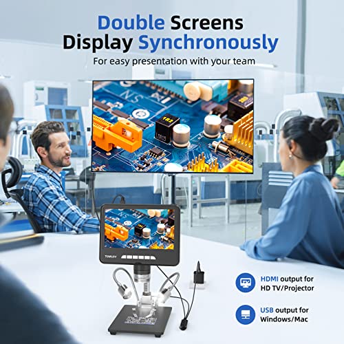 TOMLOV DM401 2K Digital Microscope 1200x, HDMI LCD Microscope with Screen, Extension Tube Included for Entire Coin View,24MP Soldering Microscope with Lights,Windows/iOS Compatible