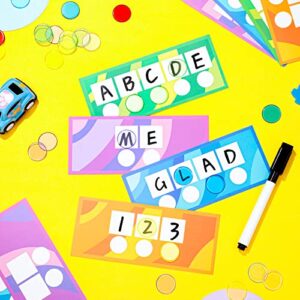 40 Pcs Sound Box Mats and Chips Cardboard Dry Erase Mats 100 Pcs 0.75 Inch Colorful Plastic Chips Phonemic Awareness Phonics Games Reading Games 2 Pcs Markers with Eraser Cap for School Office Home