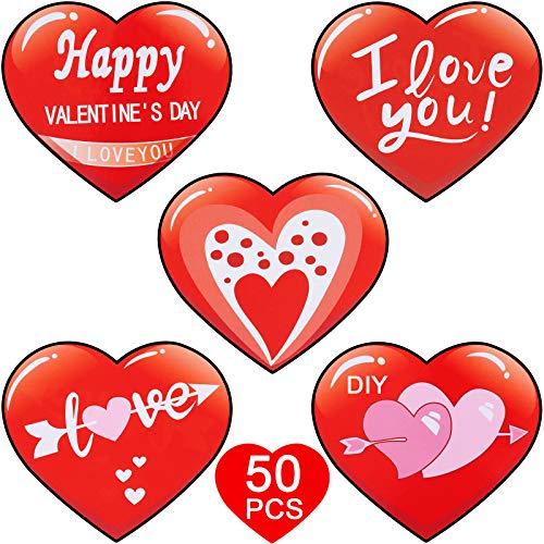 50 Pieces Valentine's Day Cutouts Colorful Heart Cutouts with Glue Point Dots for Bulletin Board Classroom Decoration School Happy Valentines Day Wedding Anniversary Party Supplies