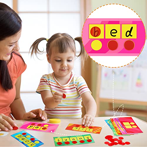 200 Pcs Set of Sound Box Mats and Chips Include 152 Pcs Chips and 48 Pcs Dry Erase Mats Phonemic Awareness Phonics Games Classroom Reading Games for Kindergarten Preschool Elementary Student Teacher