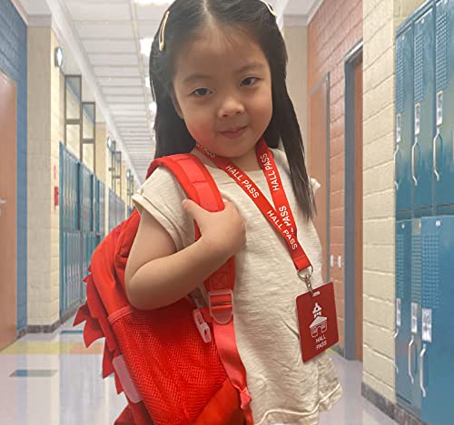 Hall Pass Lanyards with Large Card Passes, Unbreakable School Classroom Passes Set for Teacher Parents (10 X Hall Pass) (Red 10* Hall Pass)