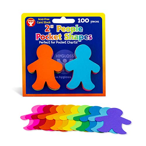 Hygloss Products Pocket Cards - People Paper Cut-Outs - Great for Pocket Charts - Teach Colors & Shapes - 12 Assorted Vibrant Colors - 2 Inches - 100 Pcs, Multi, Model: 61521