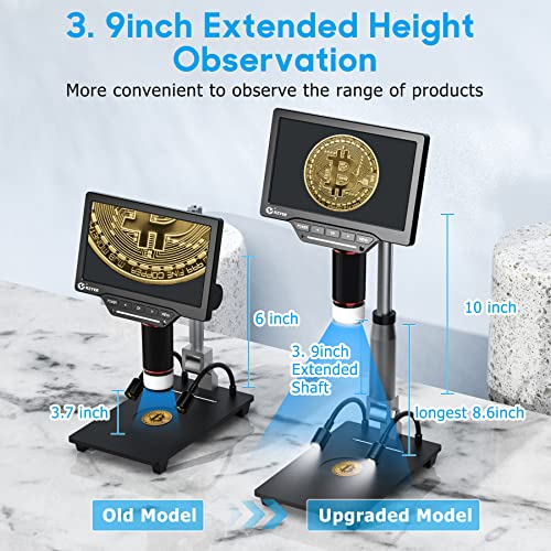 KZYEE 7 inch Digital Microscope Shows Entire Coin, Extension Tube, IPS Screen, 1080P Coin Magnifier with 8 LED Lights, 1200x Soldering Microscope Portable for Adult Kids, IR Remote, Specimens