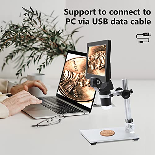 UF-TOOLS 7 Inch LCD Digital Microscope with 64GB TF Card, 1200x Magnification, 12MP Ultra-Precise Focusing Camera 1080P Video Microscope 8 LED Lights for Coin Circuit Board Soldering PC Watch Repair