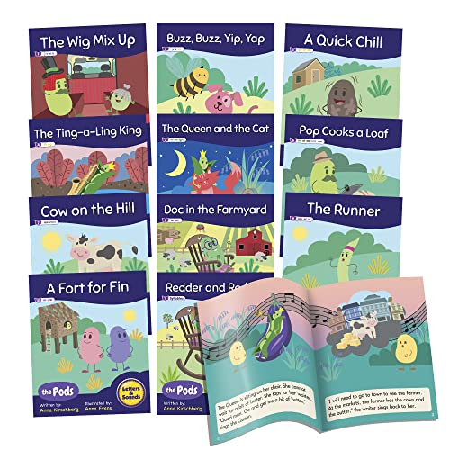 Junior Learning Decodable Readers The Pods – Phase 3 Phonics: The Science of Reading, Easy decodable Texts, Beginning Readers, with 12 Books, for Ages 5+, Grade K