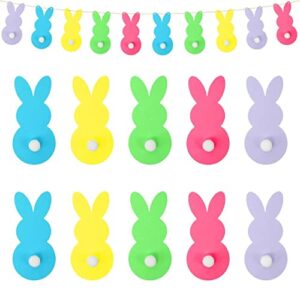 50 pieces easter bunny paper cutouts colorful rabbit cardboard cut-outs with pom pom tail and glue point dots for easter day party supplies bulletin board classroom craft wall decor