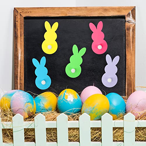 50 Pieces Easter Bunny Paper Cutouts Colorful Rabbit Cardboard Cut-Outs with Pom Pom Tail and Glue Point Dots for Easter Day Party Supplies Bulletin Board Classroom Craft Wall Decor