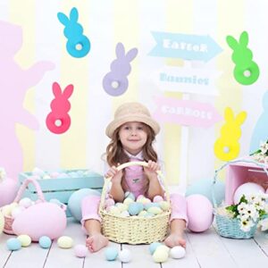 50 Pieces Easter Bunny Paper Cutouts Colorful Rabbit Cardboard Cut-Outs with Pom Pom Tail and Glue Point Dots for Easter Day Party Supplies Bulletin Board Classroom Craft Wall Decor