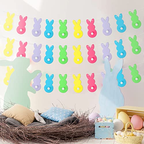 50 Pieces Easter Bunny Paper Cutouts Colorful Rabbit Cardboard Cut-Outs with Pom Pom Tail and Glue Point Dots for Easter Day Party Supplies Bulletin Board Classroom Craft Wall Decor